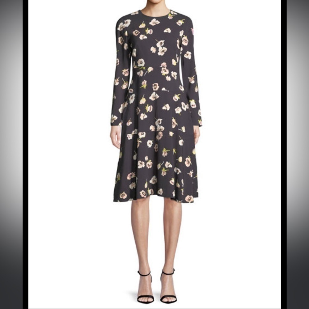 LELA ROSE Long-Sleeve A-Line Floral-Print Dress Size 4